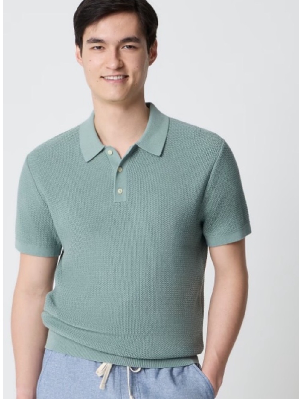 J crew wild sage green Textured cotton sweater-polo